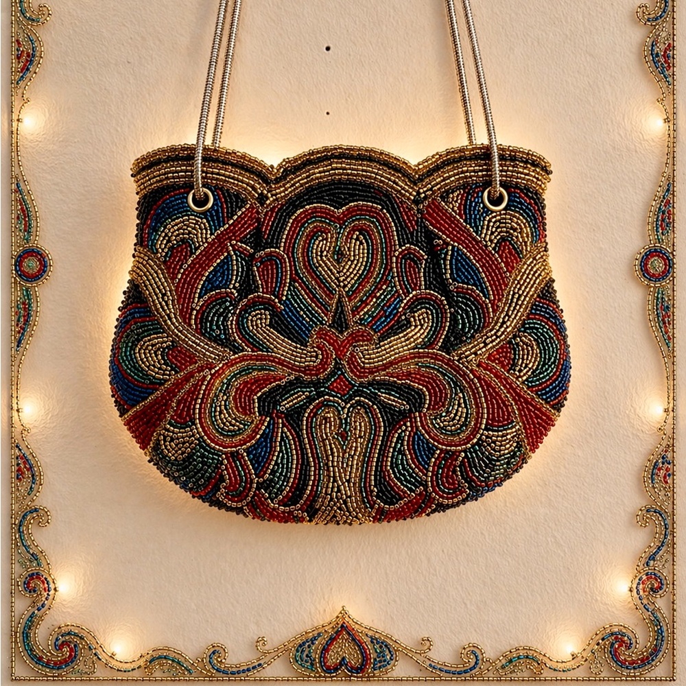 Vintage Walborg Small Glass-Beaded Evening Bag with Silver Chain - Picture 1 of 6